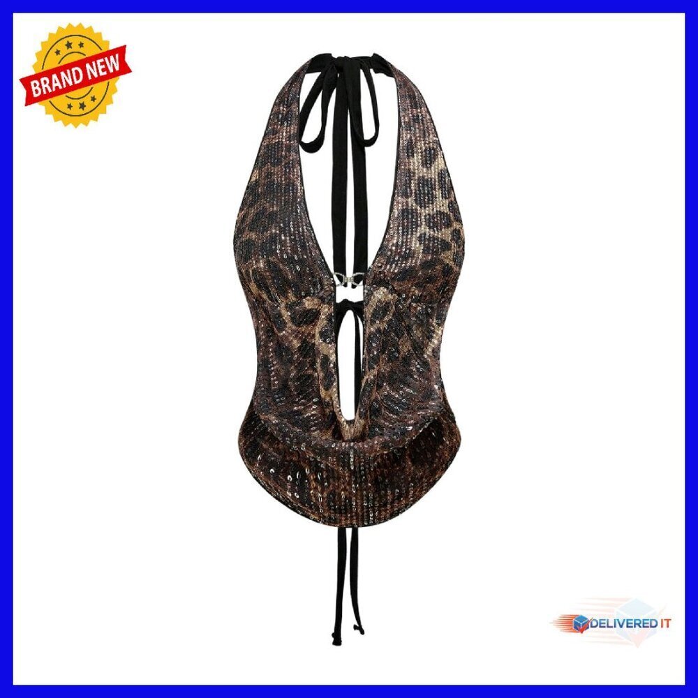 Sequin Halter Corset Top Y2K Tie Back Plunge Crop
